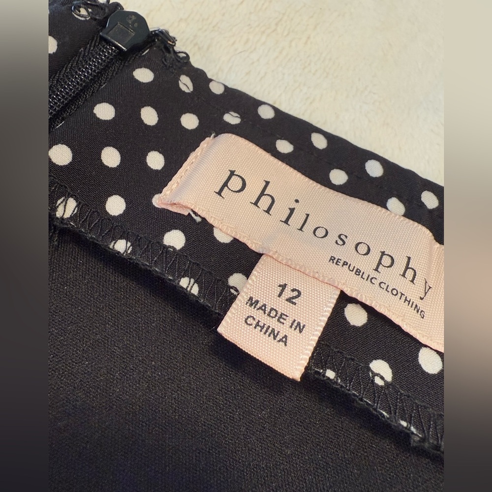 Philosophy preppy polka dot mini skirt black & white back zipper & split hem 12 - Picture 4 of 9
